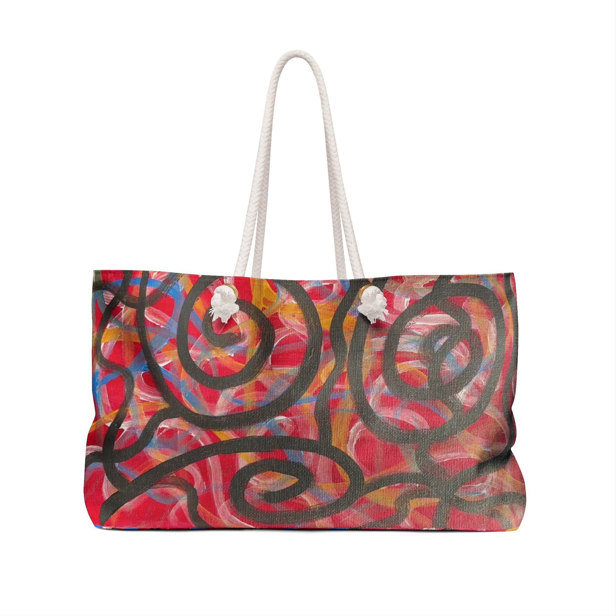 Abstract Spiral Weekender Bag – Colorful Red & Black Travel Tote
