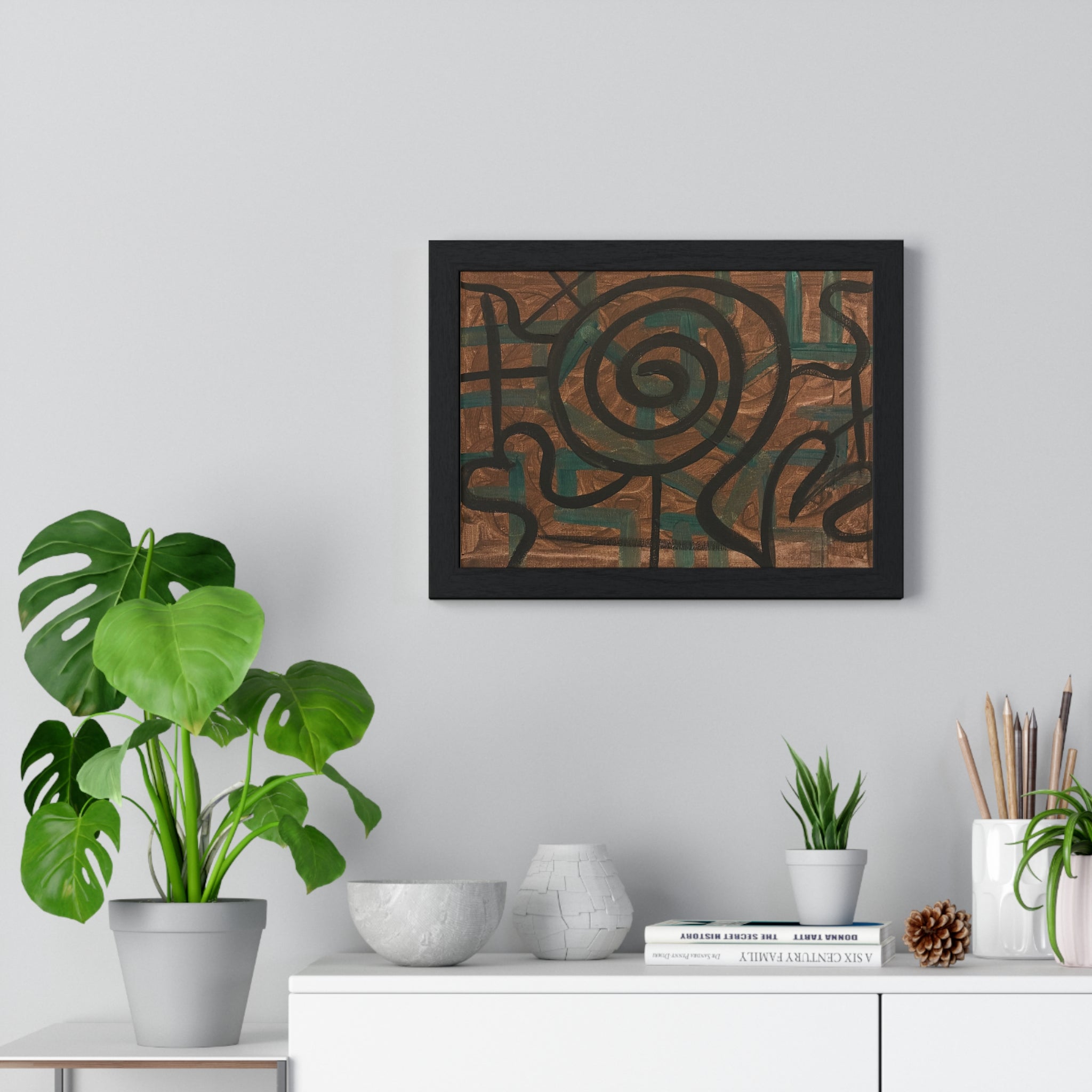 Abstract Spiral Line Framed Poster — Earth Tone Modern Wall Art
