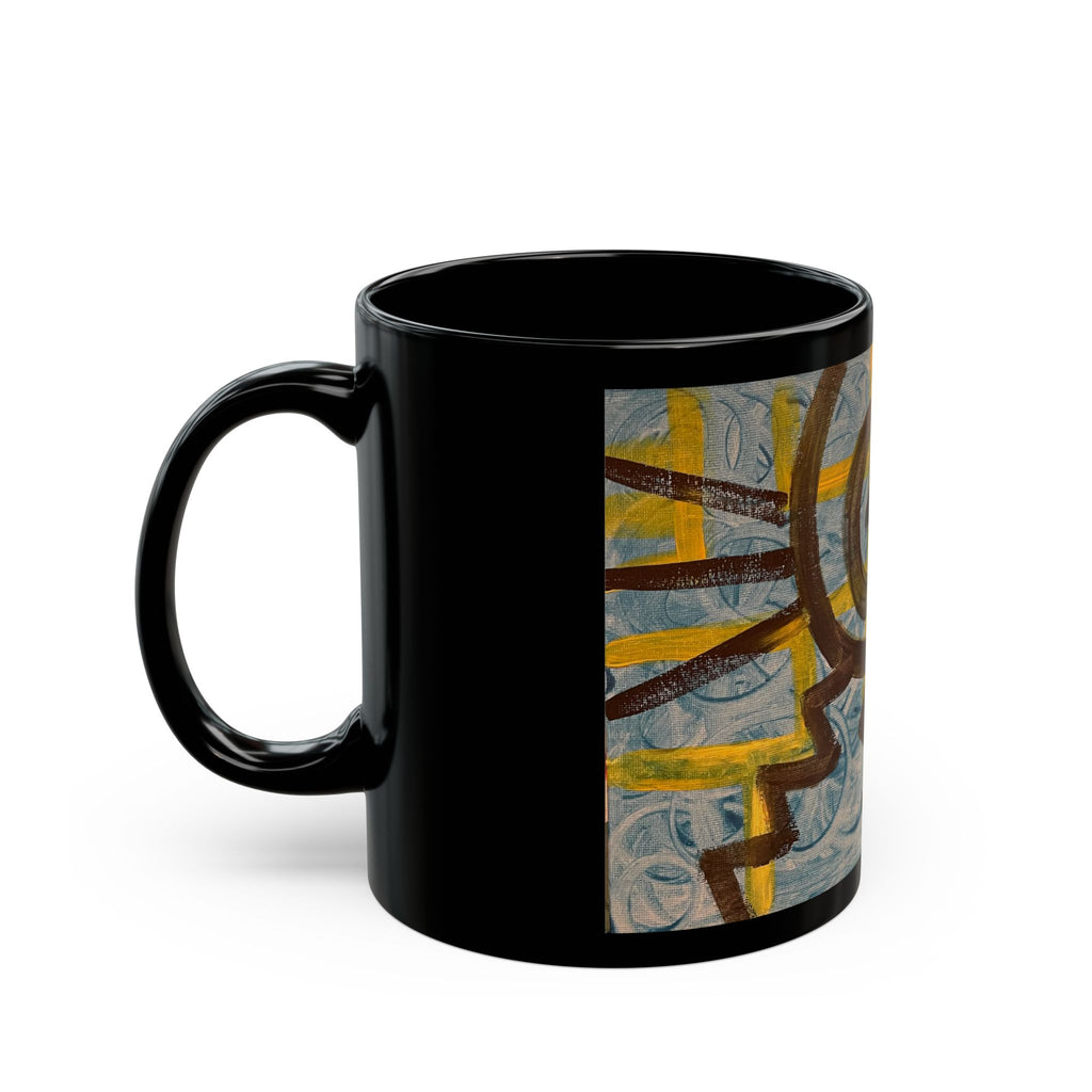 Abstract Spiral Sun Black Mug – Artistic Hand-Painted Ceramic Coffee Cup (11oz/15oz)