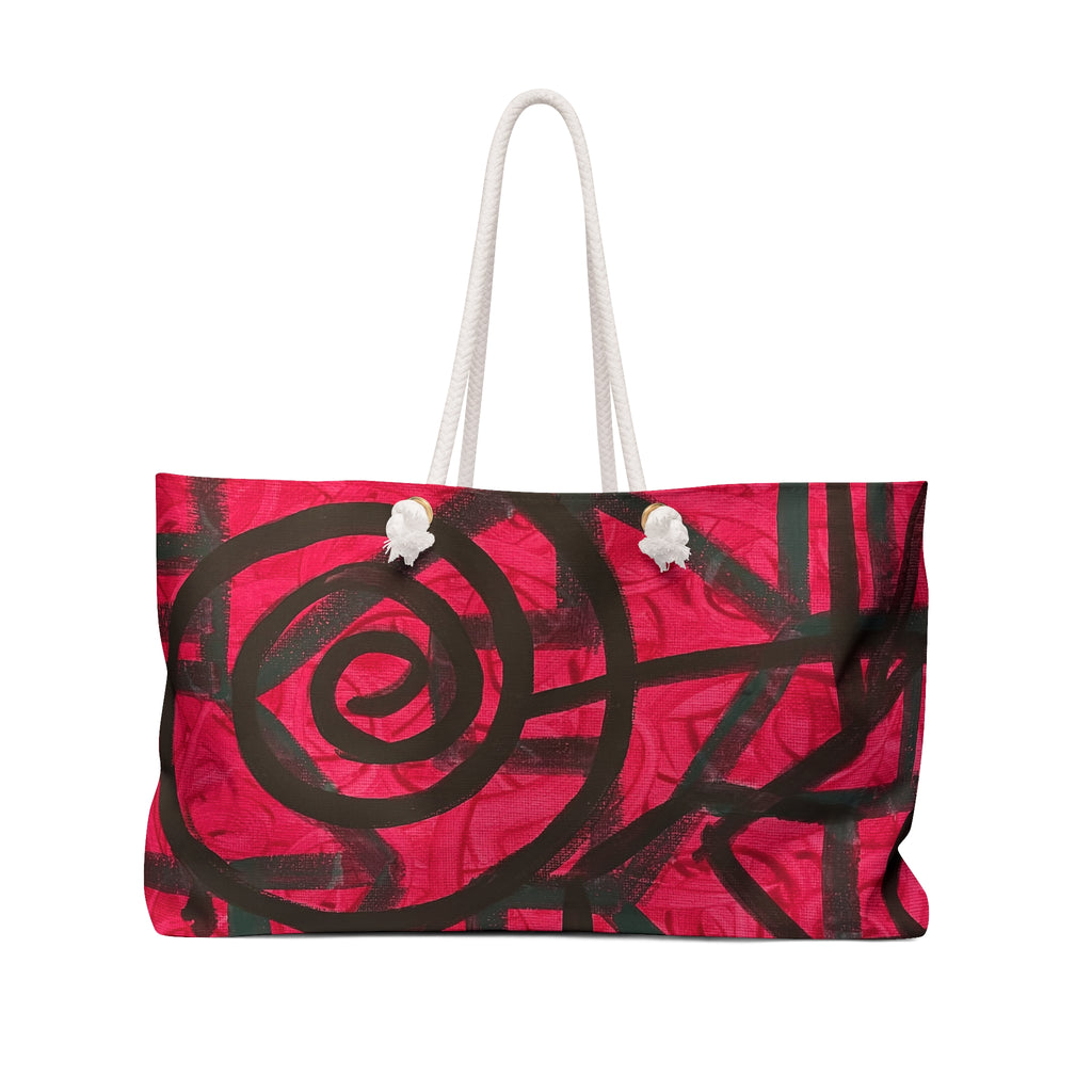 Bold Red Spiral Weekender Bag — Artistic Tote for Travel & Beach