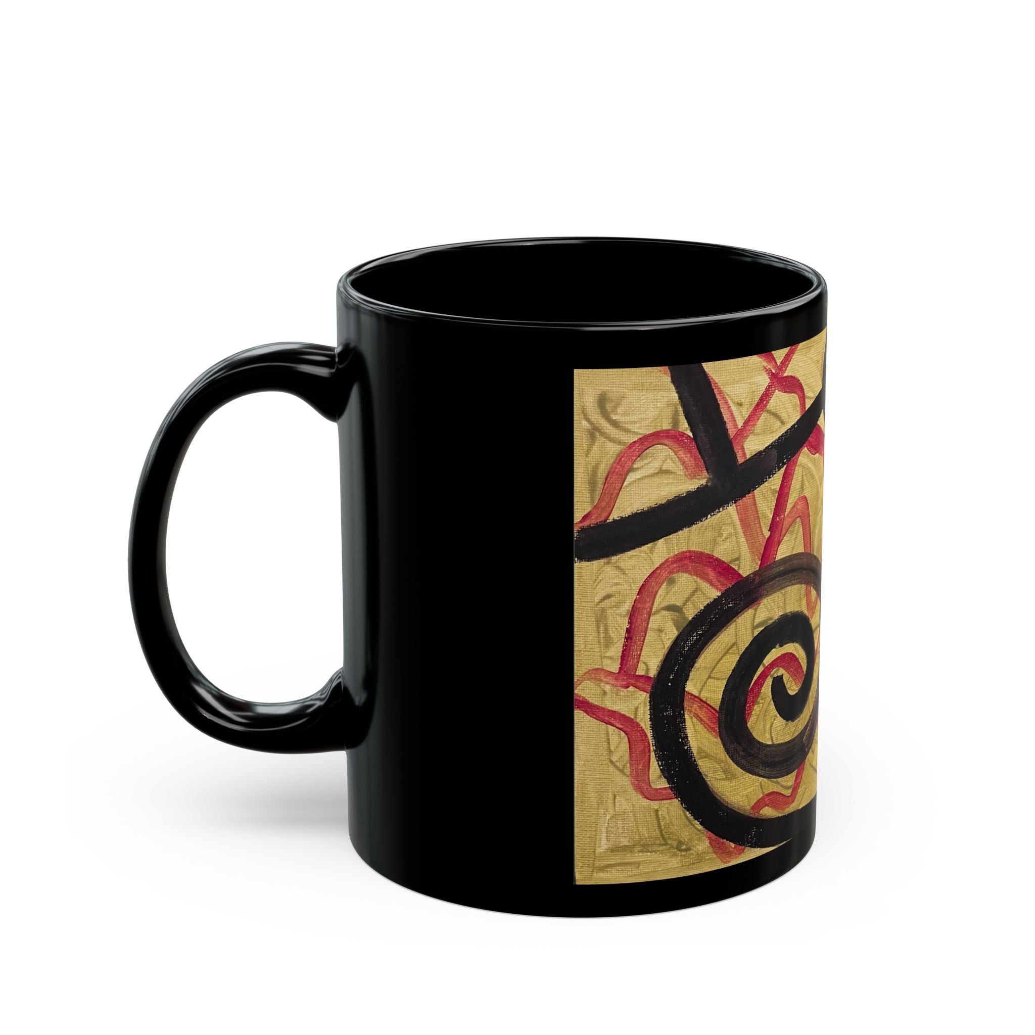 Abstract Gold & Red Art Ceramic Mug — Modern Swirl Design (11oz/15oz)