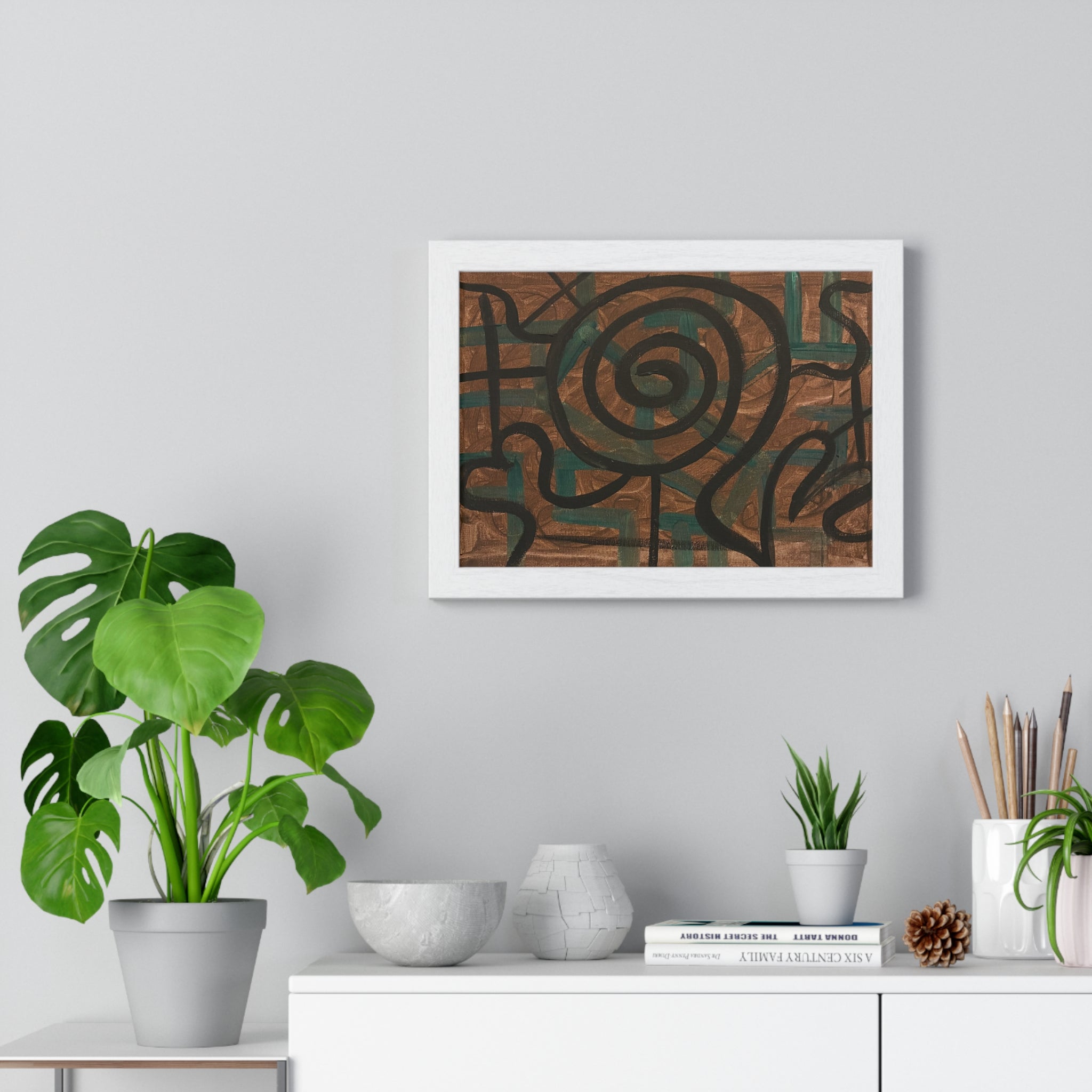 Abstract Spiral Line Framed Poster — Earth Tone Modern Wall Art