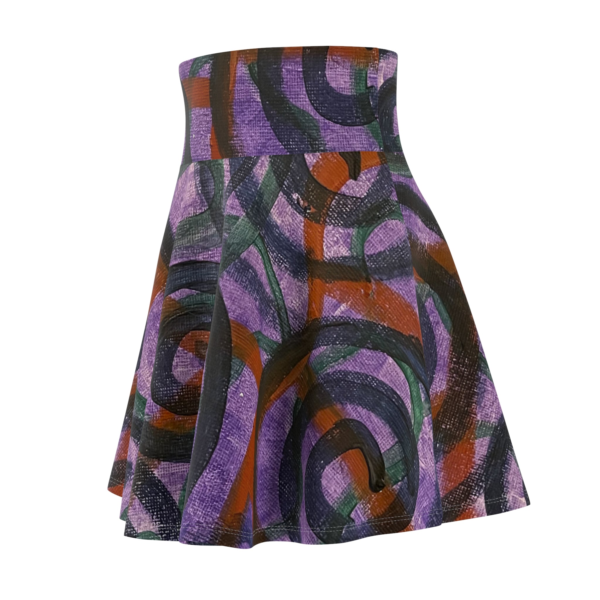 Abstract Purple Swirl Skater Skirt — Artistic AOP Floral-Inspired Print